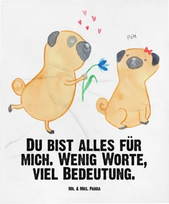 Produktbild von Mr. & Mrs. Panda Kinderwagendecke Mops Verliebt - Weiß - Geschenk, Knuffig, Erstlingsdecke, Pure Liebe, Partner, Plaid, Fleecedecke, Hund, Babydecke, Schmusedecke