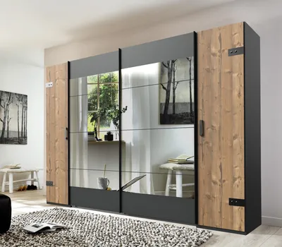 Produktbild von Schwebetürenschrank Stockholm silver fir graphit mit Spiegel