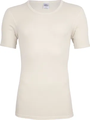 Produktbild von wobera NATUR Herren-Unterhemd mit halbem Arm oder T-Shirt (Material: 70% Schurwolle kbT und 30% Seide) (Gr. M/6, Farbe: naturweiß)