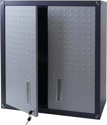 Productafbeelding van Hangkast Staal - Opbergkast Wandkast - Veilig Opbergen - Afsluitbaar met Sleutel - 77x77x31 cm - Lichtgrijs Donkergrijs