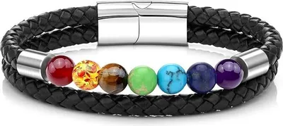Produktbild von Schmuck Chakra Armband Partnerarmbänder Paar Armbänder aus Heilstein Edelstein geflochten Lederband Perlenarmband für Männer Frauen