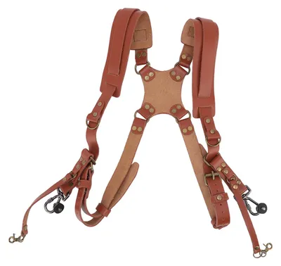 Immagine prodotto di Cinghia a doppia spalla in pelle, comoda tracolla per fotocamera, accessori per 2 fotocamere, colore marrone