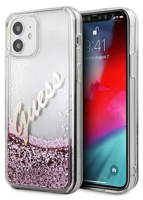 Produktbild von Guess GUHCP12SGLVSPI iPhone 12 mini 5,4 pink / pink Hardcase Glitzer Vintage Script
