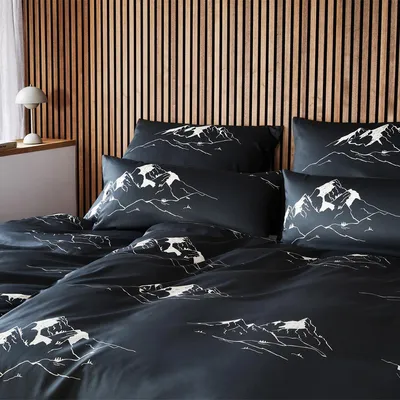 Produktbild von elegante Mako-Satin Bettwäsche Mountain Top graphit 135x200 cm + 80x80 cm