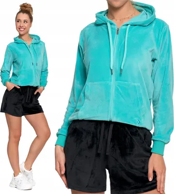 Produktbild von Damen Samt Sweatshirt Klassisch Glatt mit Kapuze Reißverschluss MORAJ 3XL