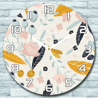 Produktbild von Wanduhr aus Glas Rund fi 30 Pastell Blumen Quarz Deko Schlafzimmer Büro