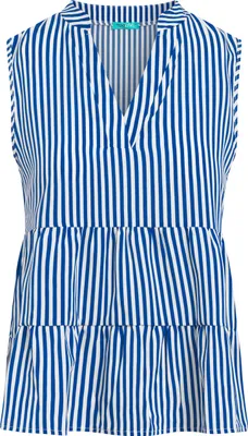 Produktbild von Damen Bluse Venedig ärmellos mit V-Ausschnitt, blau-weiß gestreift