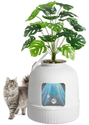 Katzenbox mit Kunstpflanze, Geruchskontrolle, Kohlefilter, Weiß