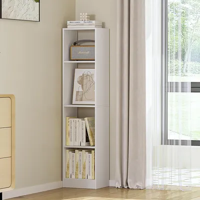 Produktbild von Bücherregal 4-stöckig Würfelregal 24 x 30 x 124 cm Weiß Holz Offenes Regal