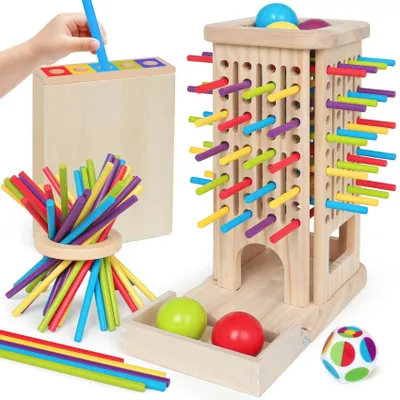 Produktbild von Montessori 3-in-1 Brettspiel mit 40 Holzstäbchen