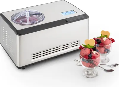 Produktbild von Klarstein Dolce Bacio Eiscremebereiter Kompressions-Eismaschine Eismaschine auch für Sorbet, Frozen Yogurt (2 Liter, 180 Watt, Timer, LCD-Display, Touch, Kühlfunktion, Edelstahl) silber