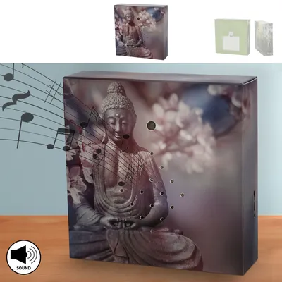 Produktbild von Soundbox 'Buddha' Bewegungsmelder 12x12x3,5cm Pappe Kunststoff batteriebetrieben Meditationssound Lautstärke regulierbar