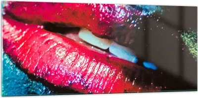 Produktbild von Bilder auf glas - Lippen Gesicht Frau - 120x50cm - Glasbilder - Wandbilder - Kunstdruck - zum Aufhängen bereit - Wanddekoration aus Glas - Glas Bilder - Wandbild auf Glas - Einteilig - GAB120x50-0231