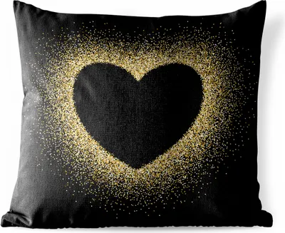 Produktbild von MuchoWow® Outdoor Kissen - Goldenes Herz auf schwarzem Hintergrund - 40x40 cm - Wetterfest - Lounge Kissen - Kopfkissen - Interieur - Polster mit Bild