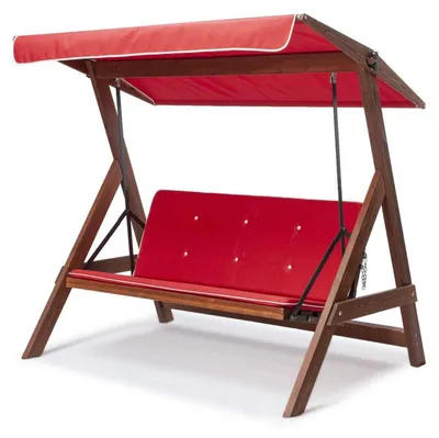 Image de Balancelle de jardin 3 places en pin et polyester rouge - L 190 × P 120 × H 180 cm - Charge 350 kg
