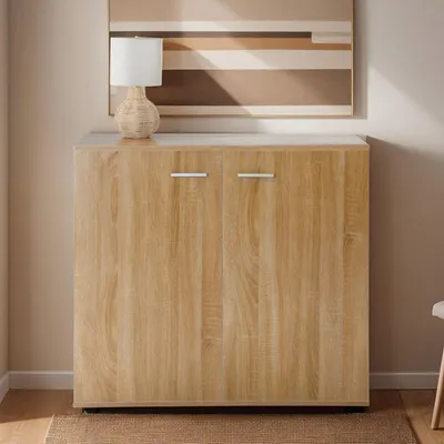 Produktbild von Kommode CHICAGO mit 2 Türen, moderne Anrichte in Sonoma Eiche, Sideboard Mehrzweckschrank für Wohnzimmer