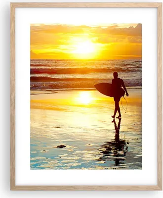 Produktbild von Gerahmtes Poster - Rahmen in heller Eiche - Surfer sonnenuntergang ozean brett - 40x50 cm - Wand Bild - Wanddeko - Wandbilder - Wandposter - Bilderrahmen - Bilder - Kunstdruck - P2NPA40x50-2792