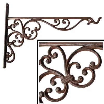 Produktbild von Wandhaken Gusseisen 35 cm antik braun stabil Gartenhaken groß robust dekorativ