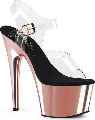Produktbild von ADORE-708 Damen Sandale von Pleaser, Transparent Schwarz Roségold, EU 40, US 10