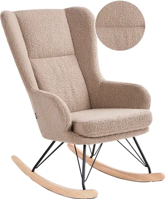 Produktbild von BELIANI Schaukelstuhl beige Bouclé Polsterung Metall schwarz Beine mit hoher Rückenlehne und Armlehnen Wohnzimmer Kinderzimmer
