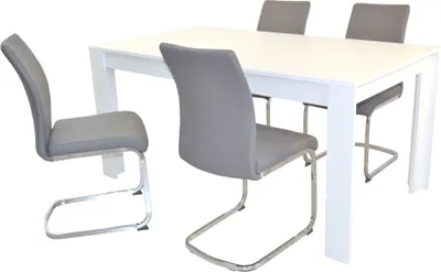 Produktbild von Essgruppe Tischgruppe 5-teilig, Esstisch weiß/Stühle grau