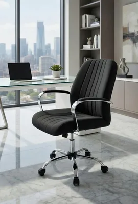 Produktbild von Bürosessel Schwarz mit ergonomischer Rückenlehne und stabiler Basis
