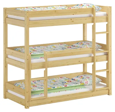 Produktbild von Dreier-Stockbett für drei erwachsene Personen 80x200 Kiefer massiv natur Zubehör wählbar V-60.03-08Rollrost inkl.