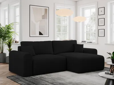 Produktbild von MKS MEBLE Sofa L-Form, Ecksofa mit Schlaffunktion, Wohnlandschaft L-Form mit Kissen, Couch L-Form - Nelson - Schwarz Boucle