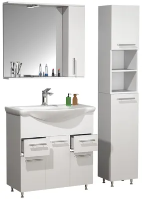 Immagine prodotto di 4 parti lavabo | Arredo bagno lavabo inferiore 75 cm | Set con lavabo specchio armadio alto | cassetti e porte girevoli | Completo Lisalo XL