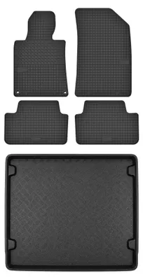Image de Tapis en caoutchouc + bac de coffre pour Peugeot 508 RXH 2012-2018 (break, coffre standard) – 5 pièces, noirs, sur mesure
