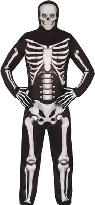 Produktbild von Skelett Kostüm Jumpsuit mit Kapuze für Herren Größe: L
