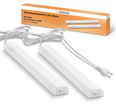 LED Lichtleiste neutralweiß 30cm - 2er Set - Unterbauleuchte 4W 300lm SEBSON