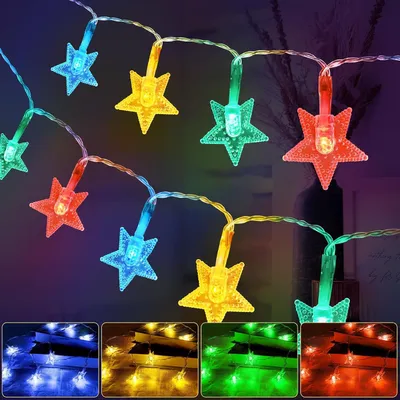Obrázok produktu pre Farebná svetelná reťaz s motívom hviezd - 6 metrov - 40 LED diód - 2 režimy - Vodotesná