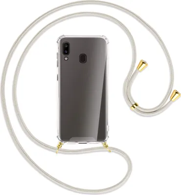 Produktbild von Handykette Backcover-Schutzhülle mit Band (Metall goldfarben) für Samsung Galaxy A20e - broken white