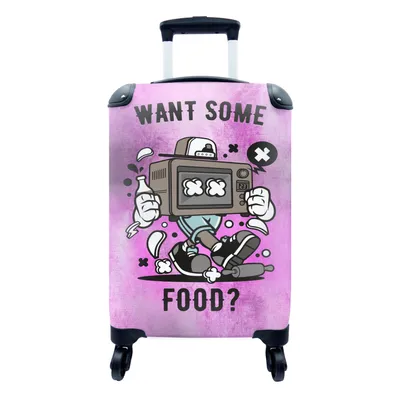 Produktbild von MuchoWow® Koffer Handgepäck Trolley Rollkoffer Kleine Reisekoffer mit 4 Rollen - Fernsehen - Lila - Vintage - Cabin Size < 55x40x23 cm & 55x40x20 cm - Fotokoffer - Kabinenkoffer - Boardgepäck - Reise-Box - Reisekoffer - Reisegepäck - Koffer mit Bild - Trolley für Kinder