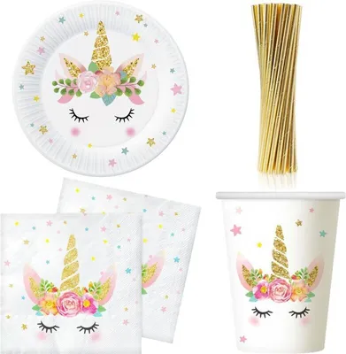 Produktbild von Einhorn Partyset Geburtstag Deko Kindergeburtstag Einweggeschirr