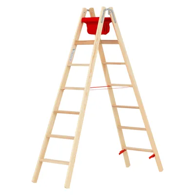 Produktbild von Hymer Holz-Stufenstehleiter, beidseitig begehbar, 2x7 Stufen