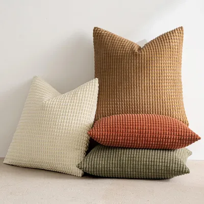 Productafbeelding van Set van 4 kussenhoezen, corduroy, 45x45 cm, bruin en groen