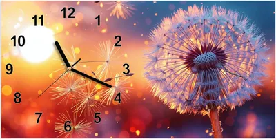 Produktbild von Wanduhr aus Glas mit Motiv Pusteblume Sonnenuntergang- 60 x 30 cm - inkl. Aufhängesystem