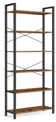 Produktbild von Bücherregal - Standregal - 6 Ebenen - Stahlrahmen - Für Wohnzimmer/Arbeitszimmer/Büro/Flur - 80 x 30 x 186 cm - Braun