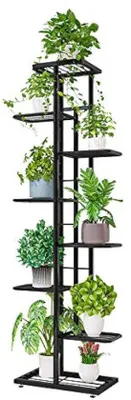 Immagine prodotto di Portafiori in metallo a 8 ripiani, 141 cm, stile moderno, grigio scuro, per interni ed esterni