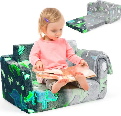 Image de COSTWAY Canapé pour enfants avec couverture, canapé/lit pliant 2 en 1 pour jeunes enfants, fauteuil en mousse qui brille dans le noir, idée de cadeau à partir de 3 ans