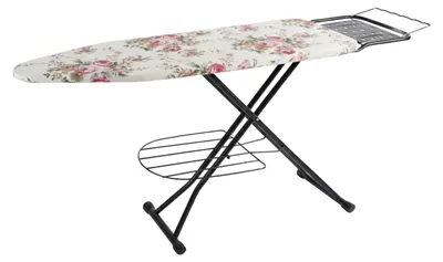 Image de Table à repasser Relaxdays pour fer à vapeur, 110 x 33 cm, réglable en hauteur, pliable, avec tablette, motif « Roses », multicolore, Image générée par une IA