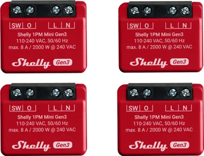 Obrázok produktu pre SHELLY WLAN spínací aktor 1PM Mini Gen 3, červený, 4 kusy