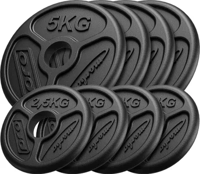 Image de Marbo Sport Ensemble de 30 kg de disques d'haltères olympiques en fonte Poids en fonte avec perçage de ø50/51 mm / 4 x 5 kg + 4 x 2,5 kg