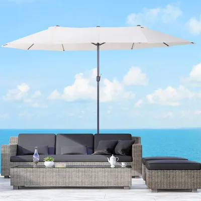 Image de Parasol - Protection solaire - Parasol de jardin - Parasol de terrasse - Double parasol - Très grand, forme ovale - Manivelle