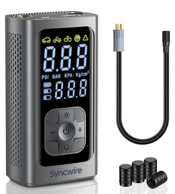 Image de Gonfleur portable - Compresseur 19 mm - Argent - 2600 mAh - Pour voiture, moto, vélo et ballon