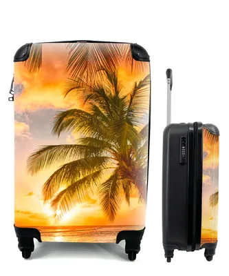 Produktbild von MuchoWow® Koffer Handgepäck Trolley Rollkoffer Kleine Reisekoffer mit 4 Rollen - Sonnenuntergang - Palme - Wolken - Meer - Strand - Cabin Size < 55x40x23 cm & 55x40x20 cm - Fotokoffer - Kabinenkoffer - Boardgepäck - Reise-Box - Reisekoffer - Reisegepäck - Koffer mit Bild - Trolley für Kinder