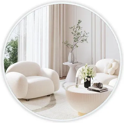 Productafbeelding van Ronde wandspiegel, 60 cm, met aluminium frame, decoratieve HD-wandspiegel, make-upspiegel voor badkamer/kleedkamer/woonkamer, onbreekbare spiegel (wit)