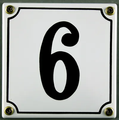 Produktbild von Hausnummernschild 6 weiß 12x12 cm Schild Emaille Hausnummer Haus Nummer Zahl Ziffer